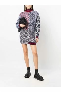 Golden Goose Casual Jurken Patchwork-detail Roll Neck Dress Blue