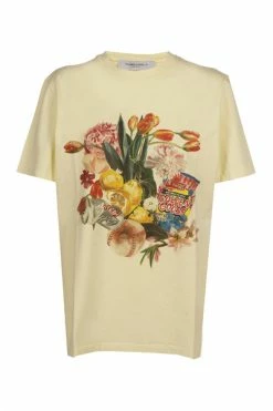 Golden Goose T-shirts Pastel Yellow Journey Collection T-shirt With Colorful Collage-style Print Yellow