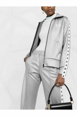 Golden Goose Hoodies & Sweatvesten Denise Logo Side-Stripe Zip-Up Jacket Gray